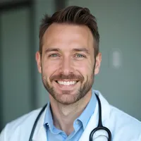 Smiling male doctor with a stethoscope in a clinical office