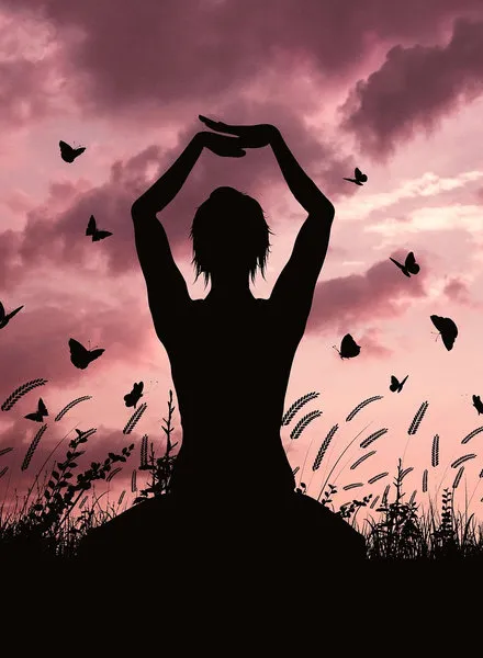 Silhouette of a person meditating, symbolizing anxiety relief and emotional balance.